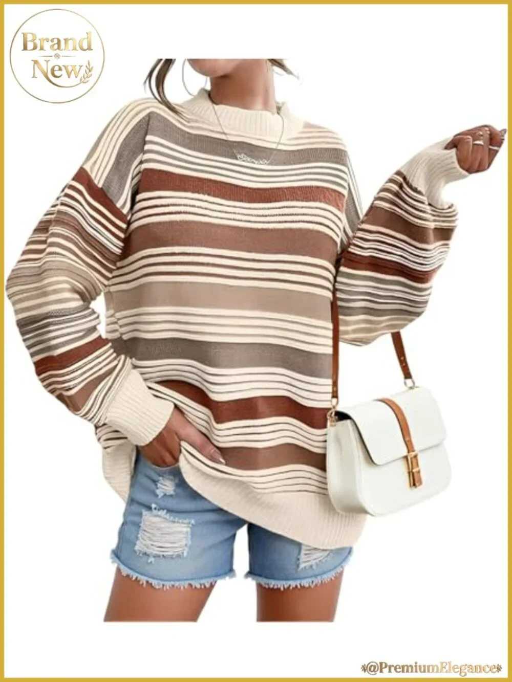 Womens Oversized Striped Pullover Sweater Long Sleeve Crew Neck Winter Knit Top